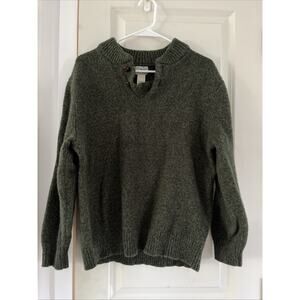 LL Bean Sweater Mens XL Green Lambs Wool Henley Button Knit Long Sleeve